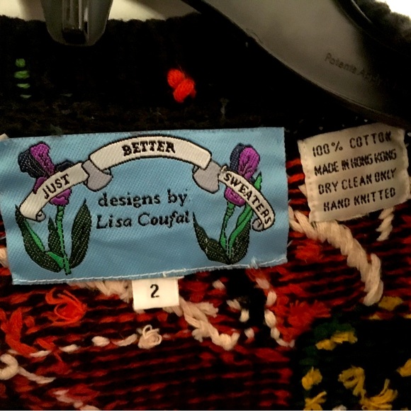 Vintage Just Better Sweaters Lisa Coufal Floral Christmas Cardigan 2XL Hand Knit - Picture 4 of 8